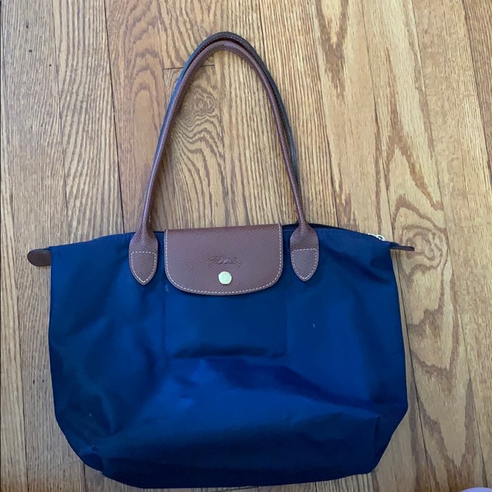 Small navy blue Longchamp Le Pliage tote